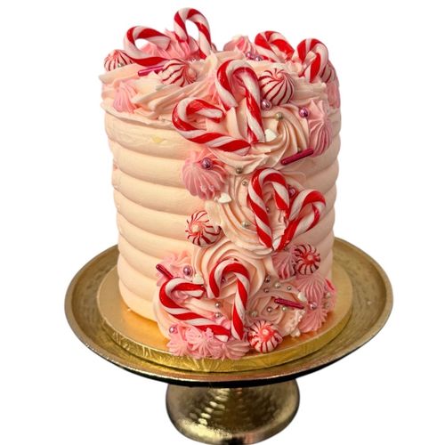 🌲 Holiday Candy Cane Design Cake 6” double layer to serve 12-15